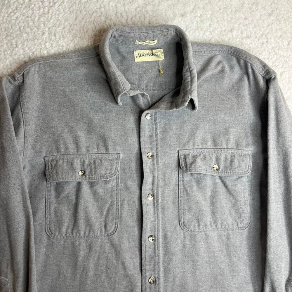 St. John's bay men's grey chamois cloth work shirt pocket‎ USA made 90s L
